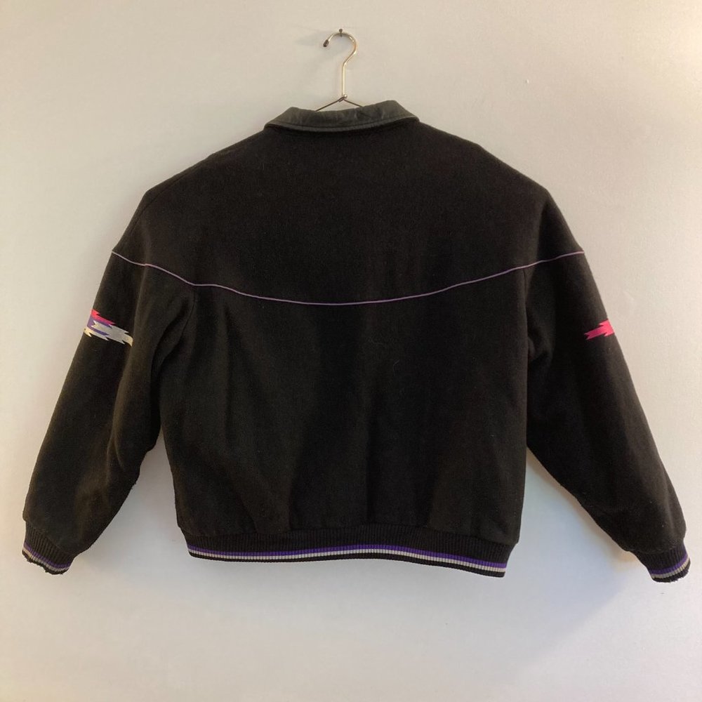 Black Wool Leather Bomber Vtg Jacket Southwest Graphic made in Canada - Picture 2 of 16
